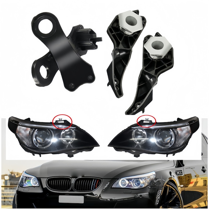 Komplett fényszóró javító készlet, SPARKZA, Bal-jobb fényszórókhoz, BMW 5-ös sorozat E60 E61-hez, műanyag, Fekete