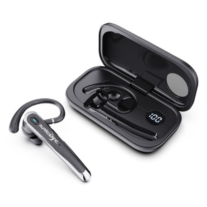 Безжични слушалки AuriCsatic, тип със закачане на ухото, Bluetooth V5.4, редуциране на шума, водоустойчиви IPX5, черен цвят