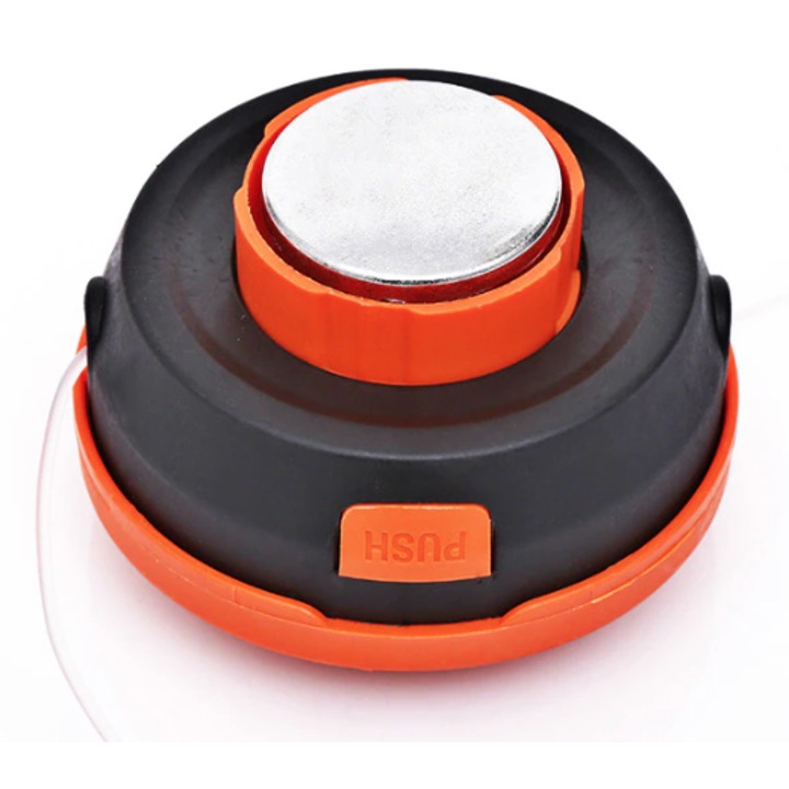 Mosor cu fir / tambur motocoasa cu buton din metal NEGRU/PORTOCALIU