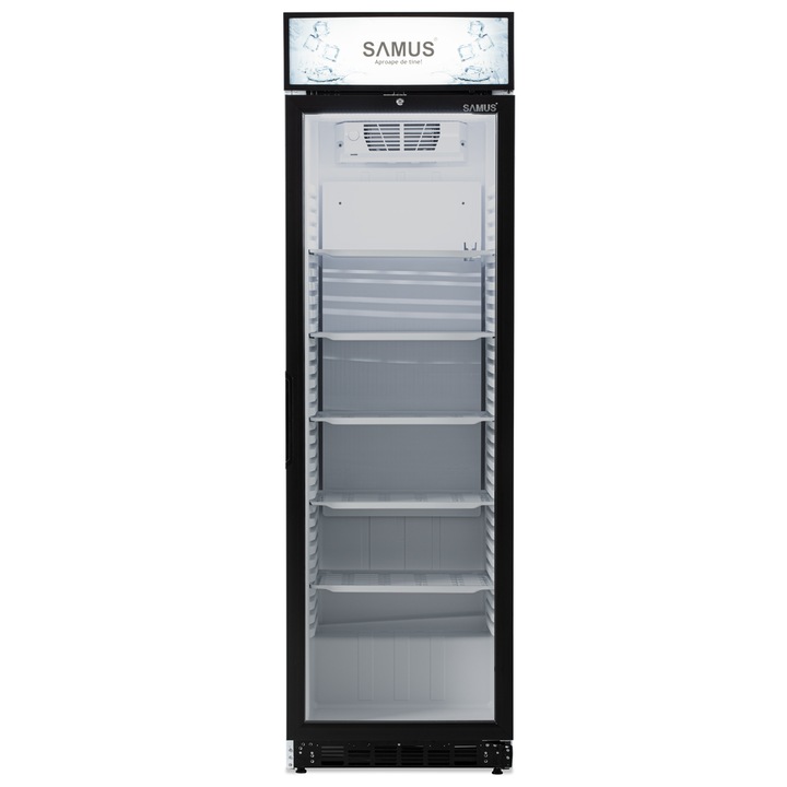 Vitrina frigorifica Samus VS380D, 346 l, 5 rafturi ajustabile, Clasa D, Lumina LED Alb/Negru