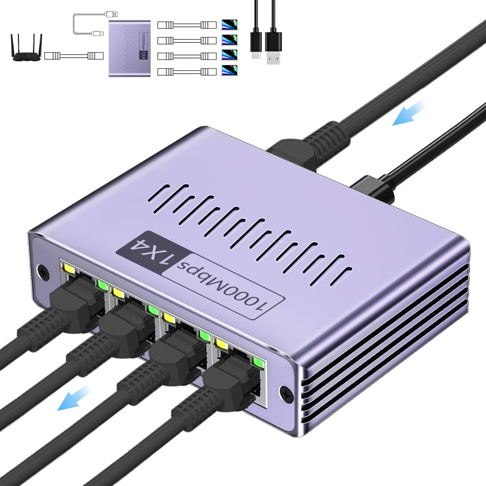 Splitter RJ45 Ethernet, 1 la 2 porturi, negru, 24x4.5x2cm, set 1 Splitter RJ45 Ethernet, 1 la 2 porturi, negru, 24x4.5x2cm, set 1