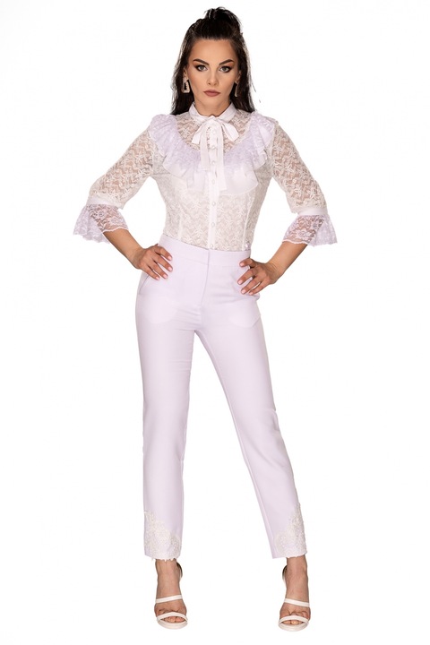 Бяла дантелена риза с волани, C 421an