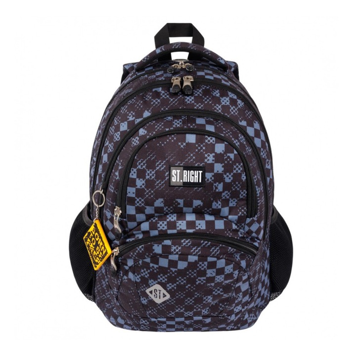 Ghiozdan Bp05 St.Right Chessboard Crash, 4 Compartimente, albastru/negru