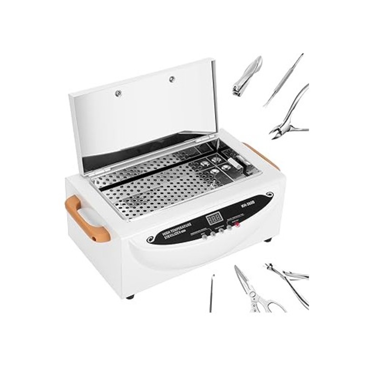 JoyNest Professional UV стерилизатор за инструменти в салон, маникюр, фризьор, татуировка, зъболекар, максимална температура 250°C, дигитален, LCD екран, бърза стерилизация, безопасен и ефикасен, бял