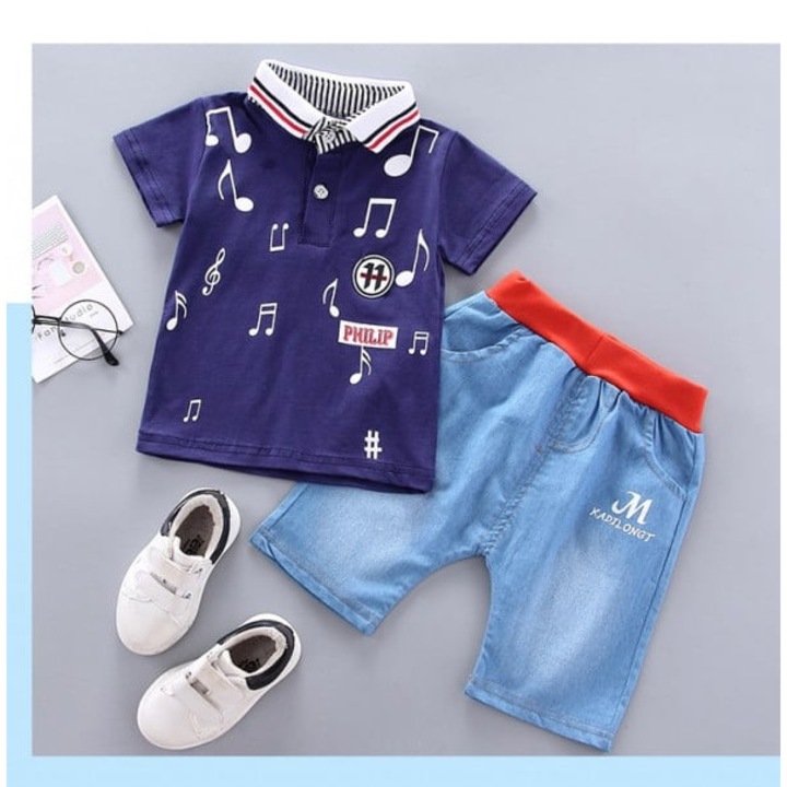 Compleu SuperBaby, Model AL 21641 Note muzicale, Pentru bebelusi, Baieti, 9-12 luni, Multicolor, 74-80 cm