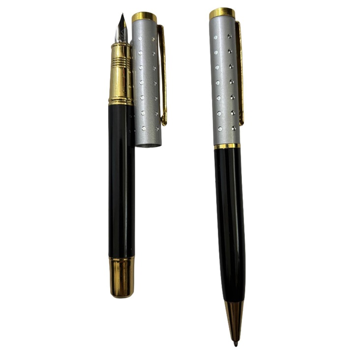 Toll és golyóstollal ellátott készlet, dobozban, ajándékba vagy iskolába, fémből