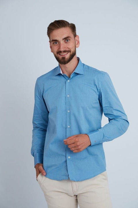 Camasa premium barbati, bumbac, regular fit - FRONTERA - albastru cu bezati ( Albastru, Albastru