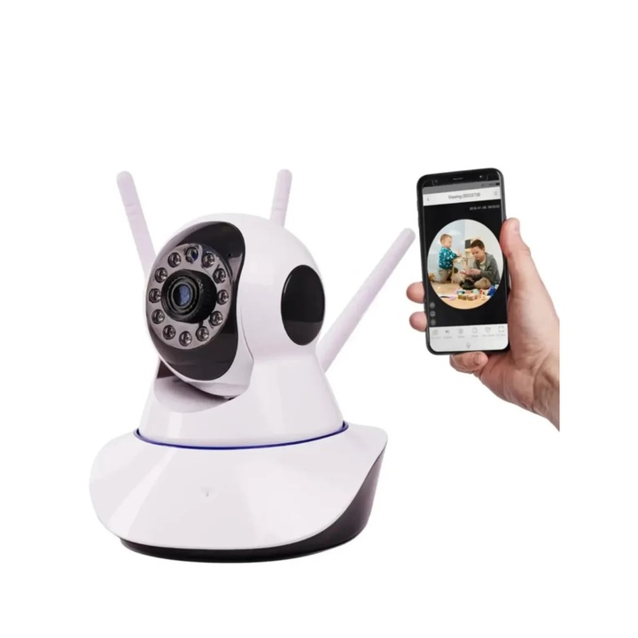 Бебешка камера за видеонаблюдение, HD с 360° въртене, Wi-Fi, 3 антени, нощно виждане и автоматично въртене, LiTech