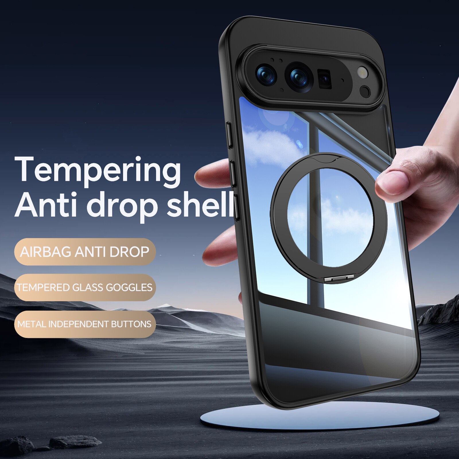 Husa pentru telefon, compatibila cu Google Pixel 10/10 Pro, suport pentru incarcare wireless, Negru