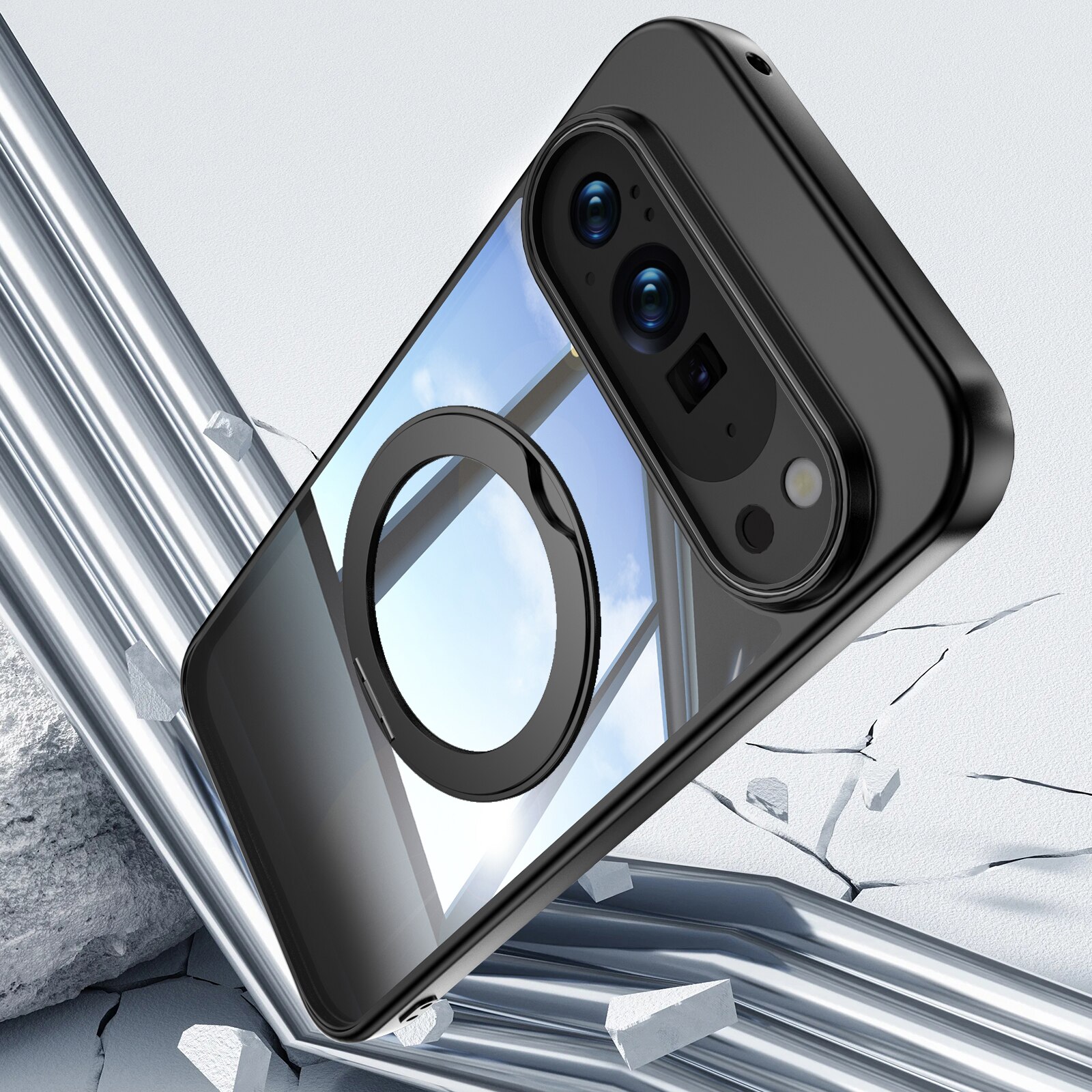 Husa pentru telefon, compatibila cu Google Pixel 10/10 Pro, suport pentru incarcare wireless, Negru