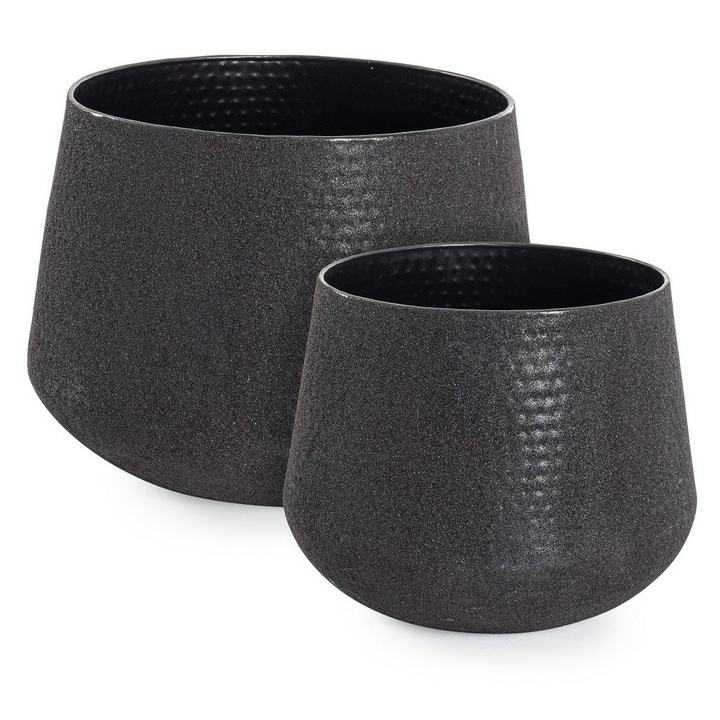 Set 2 ghivece flori metal negru Kenar Ø38x37h; ø48x42h