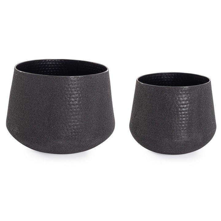 Set 2 ghivece flori metal negru Kenar Ø38x37h; ø48x42h