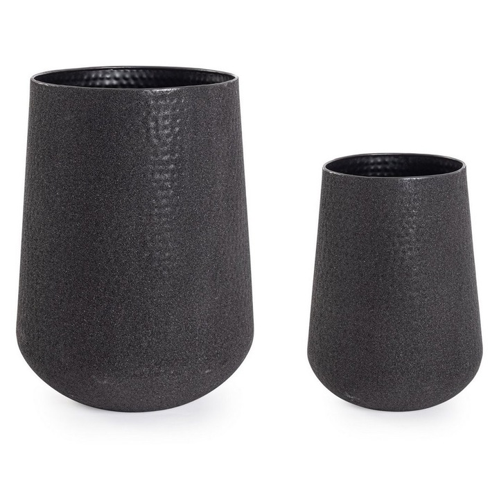 Set 2 ghivece flori metal negru Kenar Ø28x51h; ø41x67,5h