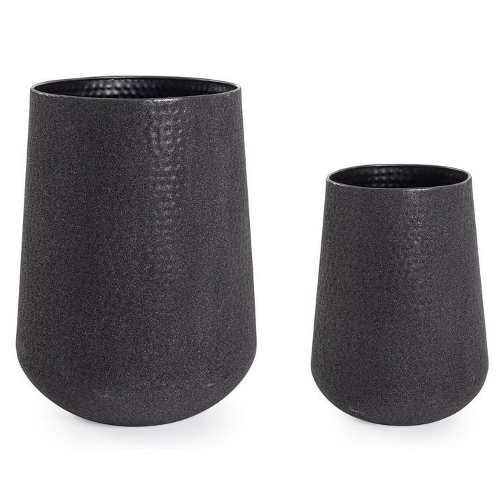 2 db fekete fém virágcserép Kenar Ø28x51h, ø41x67, 5h