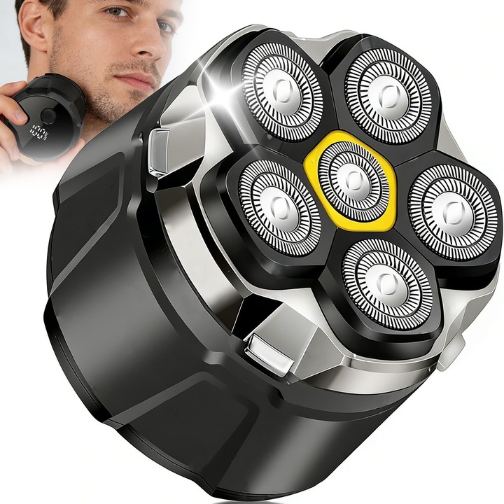 Aparat de Ras Electric Profesional, YeeLei®, Capete 6D Imbunatatite, Finisaj Precis, 150min Autonomie, IPX6 Umed si Uscat, 2 Viteze, Afisaj LED, Potrivit pentru Capul Ras, Rasul Facial si Calatorii, Negru