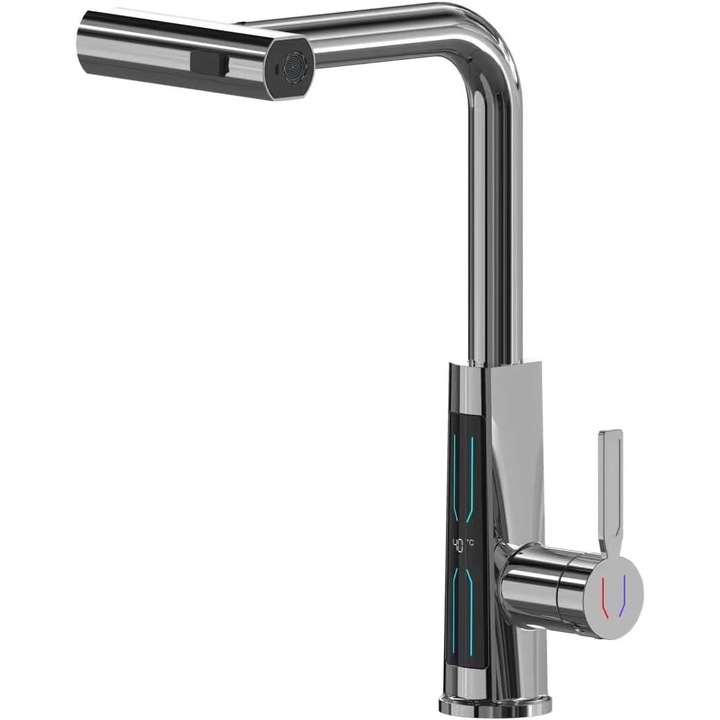 Prémium mosogatócsaptelep, hőmérsékletkijelzővel, 3 az 1-ben kihúzható zuhanyfejjel, 360-as típus - CN