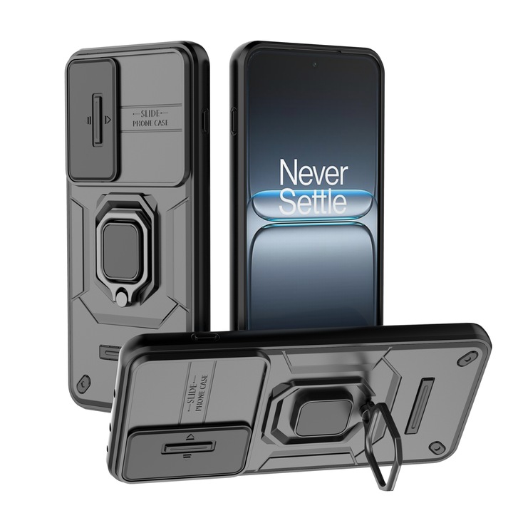 Husa telefon mobil, compatibila cu OnePlus Nord 5, protectie dubla, suport rotativ 360, Negru