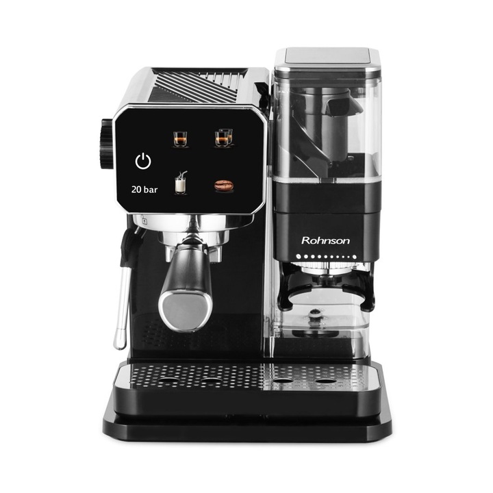Espressor automat cu rasnita 2 in 1 Rohnson R98060, 1350W, cafea boabe, putere macinare 20W, 0.9L, pompa ULKA 20bar, tactil, 75dB, sistem ERP