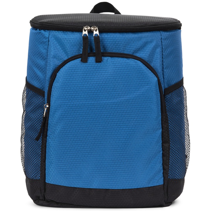 Geanta termoizolanta tip rucsac, Malcom, Ideala pentru picnic, plaja, calatorii cu familia, 15 L, Dimensiuni 34x25x13, Compartimet principal termoizolat, Bretele reglabile, 3 buzunare, Albastru