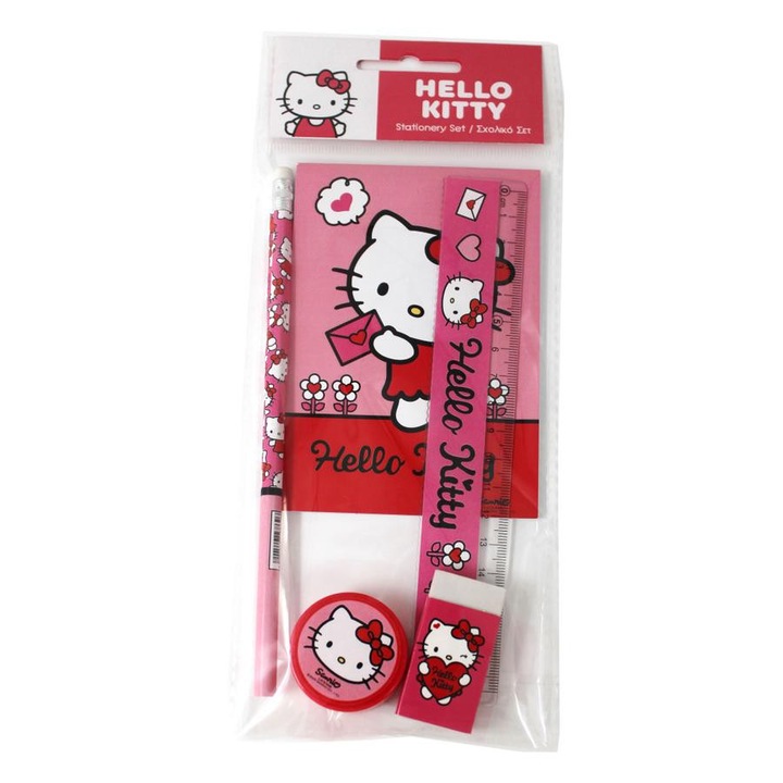 Комплект канцеларски материали Hello Kitty Sweetheart, 5 части