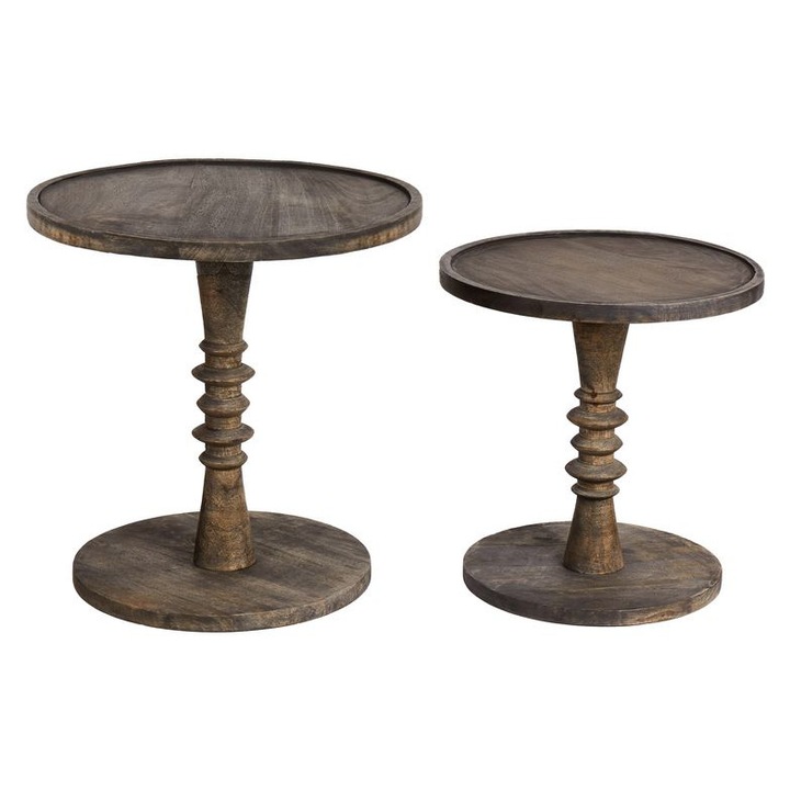 Set de 2 masute laterale din lemn de mango maro inchis Thalia