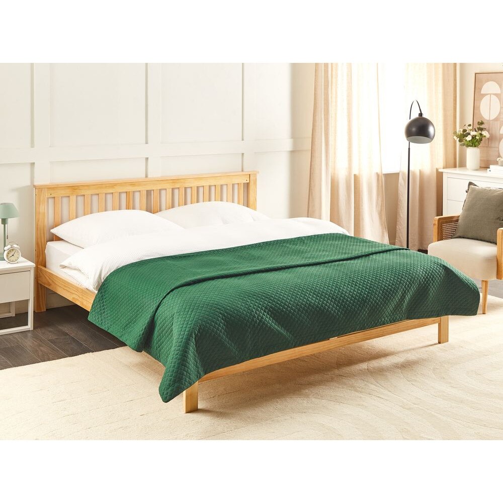 Cuvertură de pat Beliani 200x220cm Verde închis, model décorativ ...