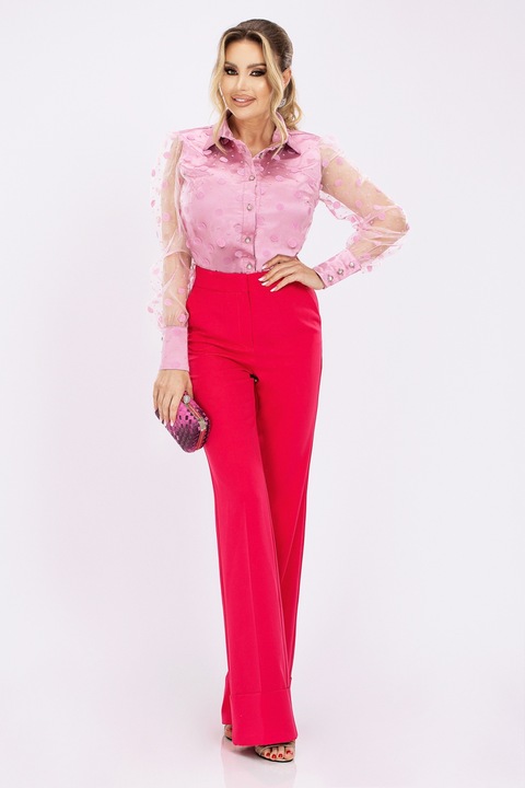 Разкроен цикламен панталон с маншет, P 1105ci