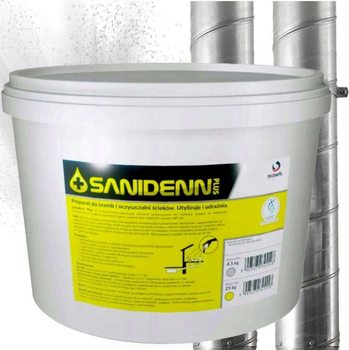 Preparat Sanidenn antibacterian, Biobakt, pentru stații de epurare, pulbere pentru mirosuri din fose septice 4,5 kg