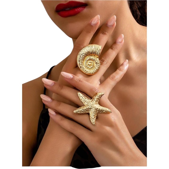 Inele aurii, scoica si stea de mare, mari, summer vibe, reglabile