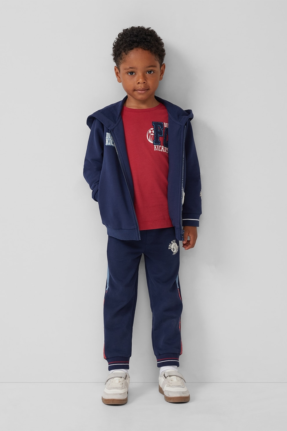 s.Oliver, Pantaloni de trening cu model colorblock, Rosu, Albastru deschis, Bleumarin, 122 CM
