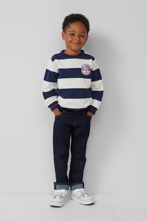 s.Oliver, Раиран суитшърт с апликация, Бял/Тъмносин