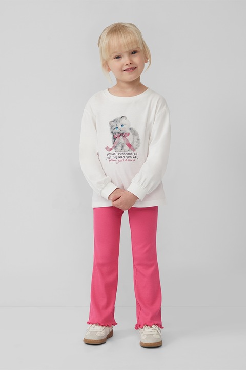 s.Oliver, Bluza din bumbac cu imprimeu text si grafic, Alb