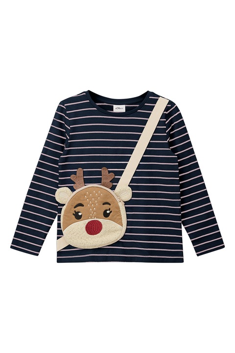 s.Oliver, Bluza din bumbac cu buzunar in forma de ren, Albastru ultramarin/Bej, 92-98 CM