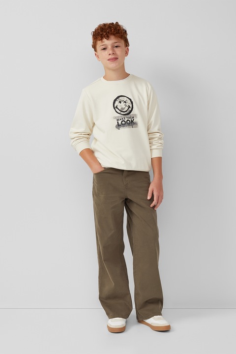 s.Oliver, Bluza de trening cu model fata zambitoare, 146-152 CM, Alb fildes/Negru