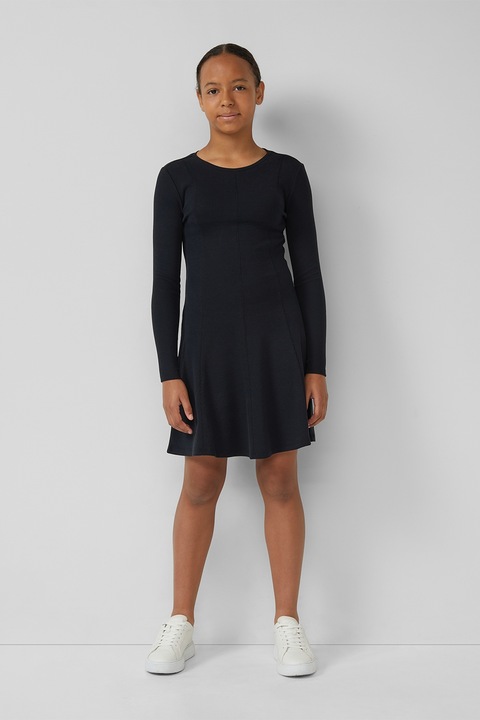 s.Oliver, Rochie scurta evazata cu decolteu rotund, Negru