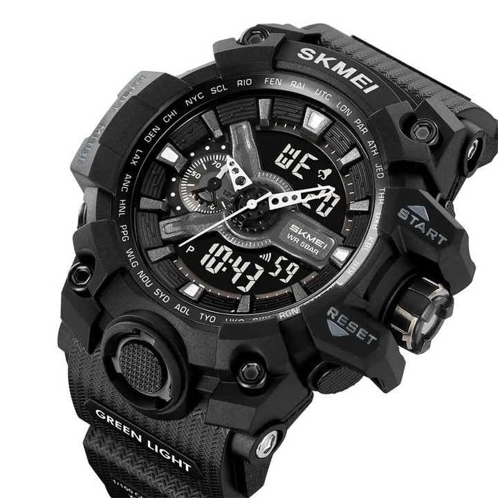 Ceas Digital Barbati SKMEI 2396 Negru – Functii Multiple, Design Sport, Afisaj LED, Alarma, Rezistent la Apa 5ATM