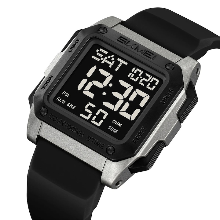 SKMEI 2454 Titán Férfi Digitális Karóra – Több Funkcióval, Katonai Dizájnnal, Stopperrel, Ébresztővel, 5ATM Vízállósággal