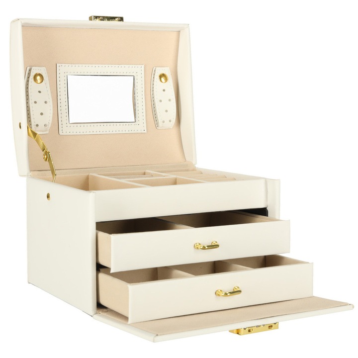 Ékszerdoboz fiókokkal, fehér