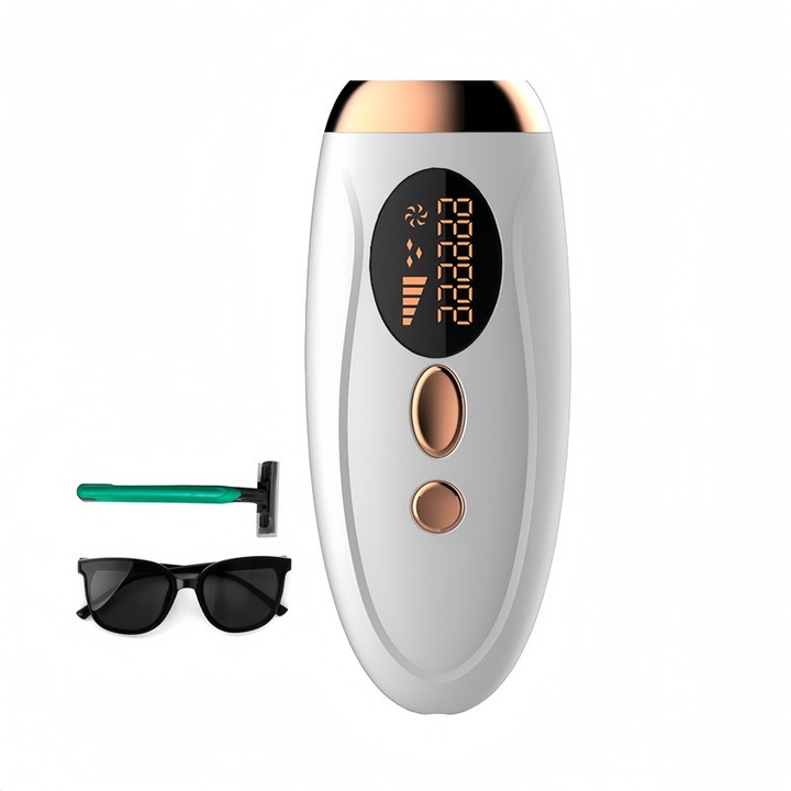 IPL епилатор, SPARKZA, за безболезнена трайна епилация, LCD дисплей, 999 999 импулса, 5 нива на интензивност, за жени и мъже, автоматичен и ръчен режим, бял