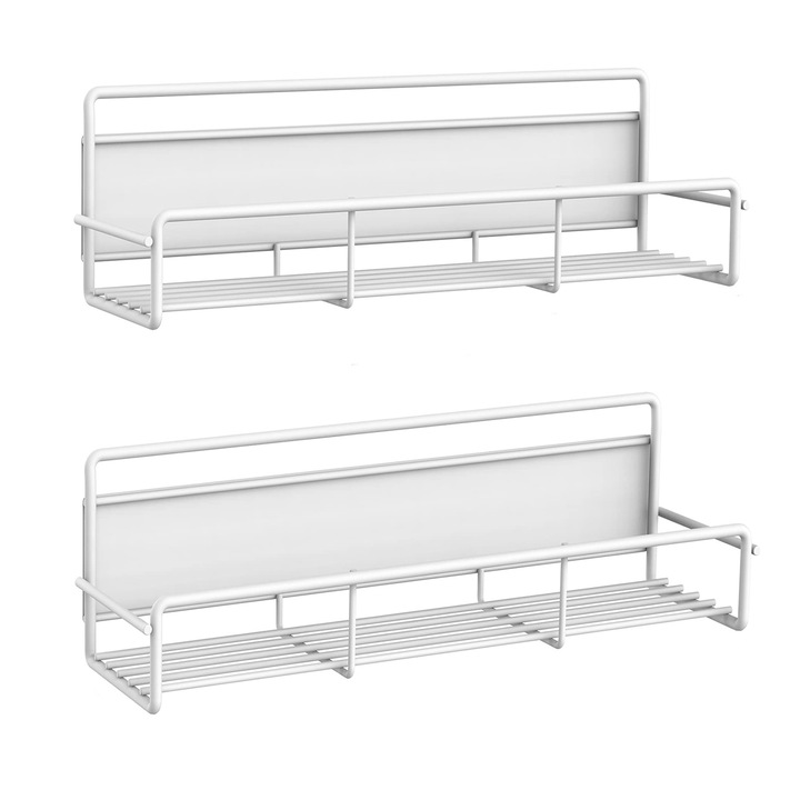 Suport condimente magnetic, set 2 piese, YYHengCMU, material otel carbon, capacitate 3kg, instalare fara gaurire, alb