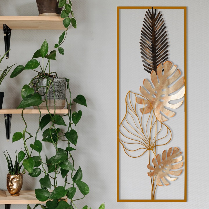 Kézzel festett dekoratív fém falkiegészítő, 32 x 5 x 90 cm, 100% fém, 0,8 mm vastag, Egyedi dizájn, tökéletes otthoni dekorációhoz és kiemelő falakhoz