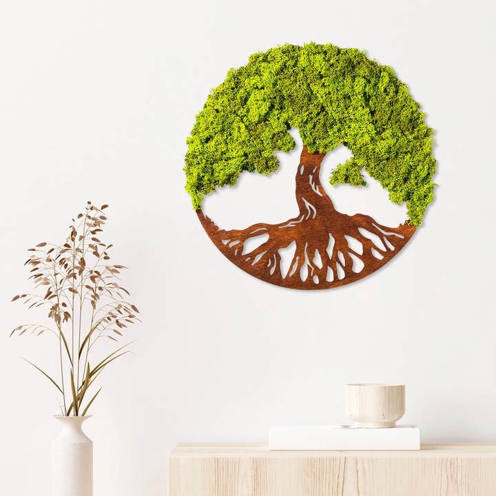 Decoratiune perete Tree Of Life 3, 44x1x44 cm, verde/maro