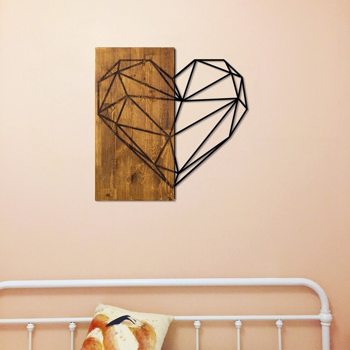 Accesoriu decorativ Megapap, inima, lemn si metal, culoare nuc si negru, dimensiuni 58x3x58cm