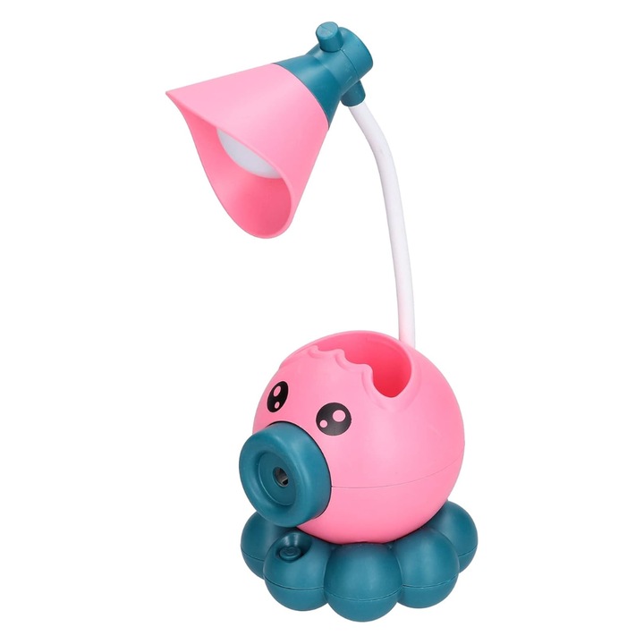 Lampa veghe multifunctionala roz cu suport telefon si ascutitoare, 12x10cm