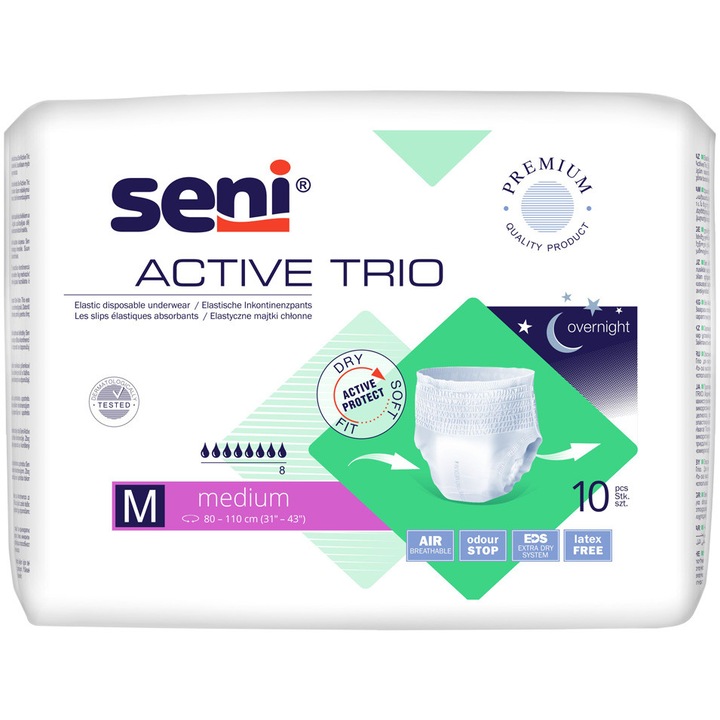 Scutece tip chilot Seni Active Trio Medium, 10 buc.