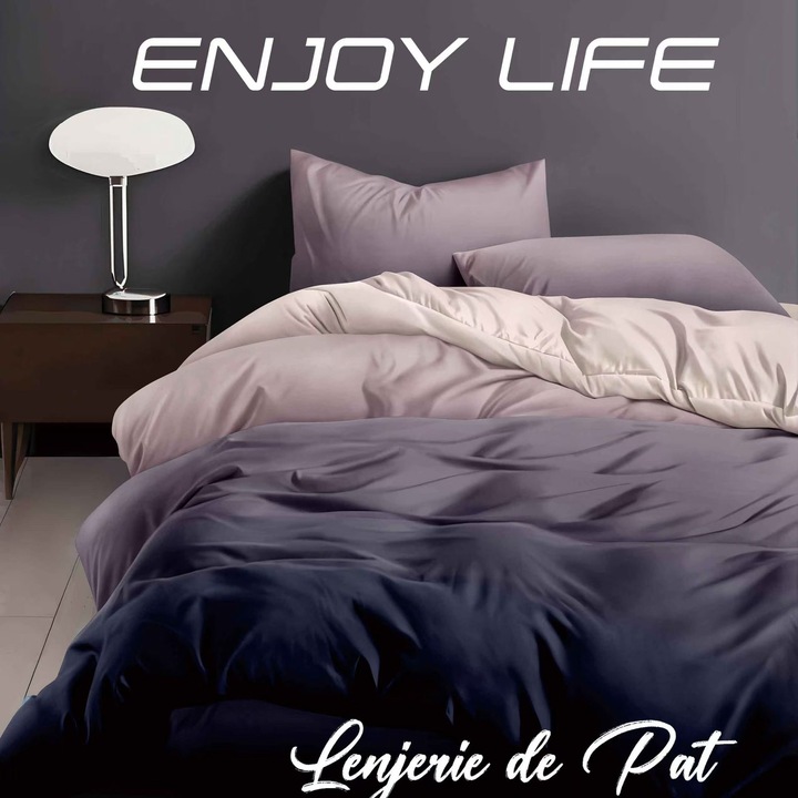Finet Enjoy Life 4 részes ágyneműhuzat, lepedő 240x260 cm, paplanhuzat 200x230 cm, 2 párnahuzat 50x70 cm, bézs-lila