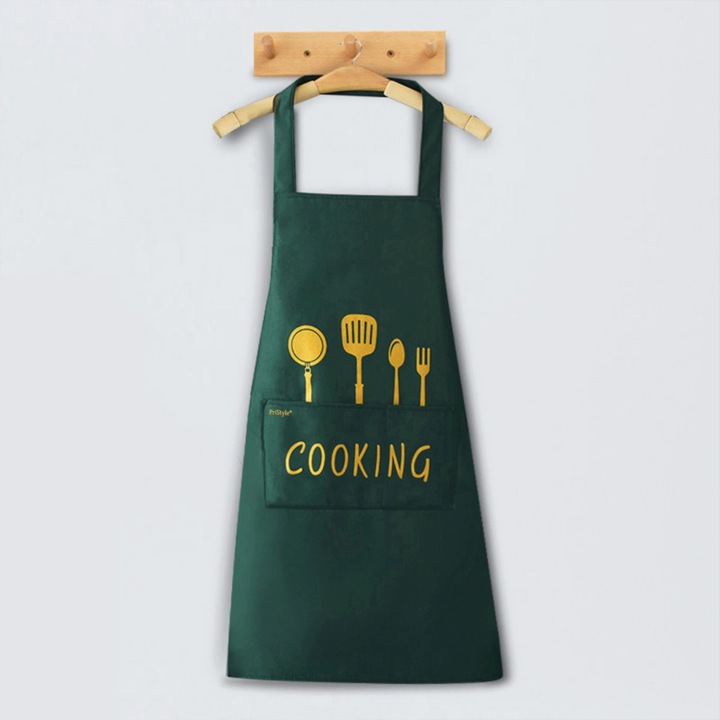 Sort de Bucatarie cu Buzunar Mare si Imprimeu Ustensile, Unisex, Rezistent la Pete si Apa, Ideal pentru Gatit Acasa sau la Gratar, Verde Inchis, PriStyle®