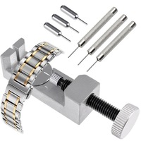 Set unelte pentru ajustarea curelelor de ceas TREXORA, include instrument de indepartare a link-urilor, pini de indepartare si pini de ajustare, argintiu, rezistent la apa.