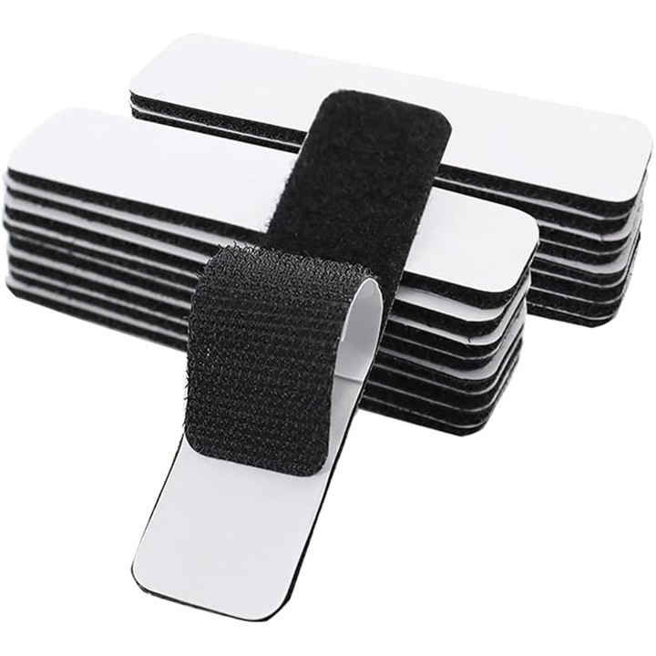 Öntapadós tépőzár szalag AYSTOAYS®, 20 darabos készlet, 20x100mm, Extra Erős, Kétoldalas szalag, Tartós és Sokoldalú Különböző Alkalmazásokhoz, Fekete