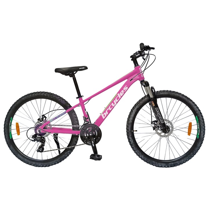 Bicicletă MTB-HT BR Tornado, cadru aluminiu 13.5", frâne disc, 21 viteze, Roz/Violet